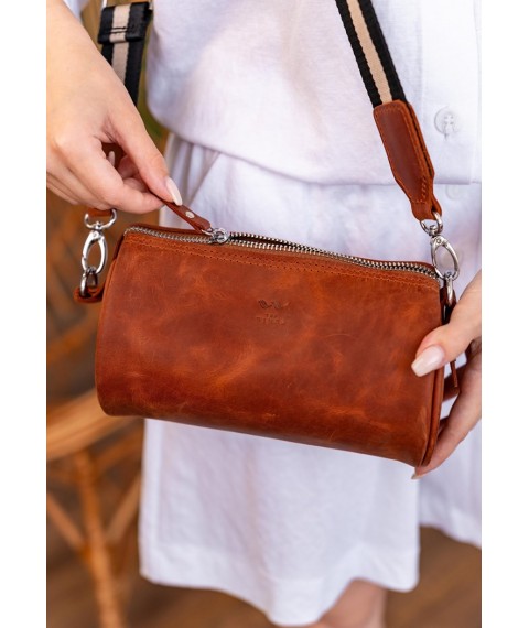 Leather crossbody belt bag Cylinder light brown vintage