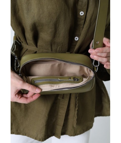 Women's leather belt/crossbody bag Holly olive