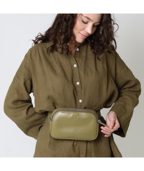 Women's leather belt/crossbody bag Holly olive