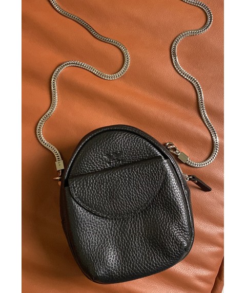 Leather women's mini bag Kroha black grained