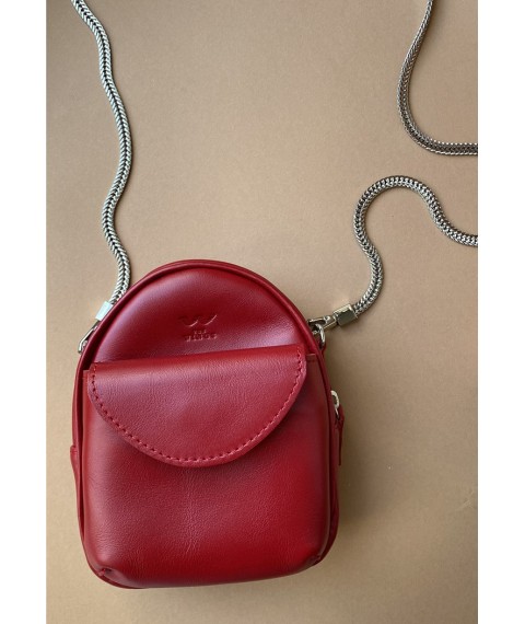 Leather women's mini bag Kroha red