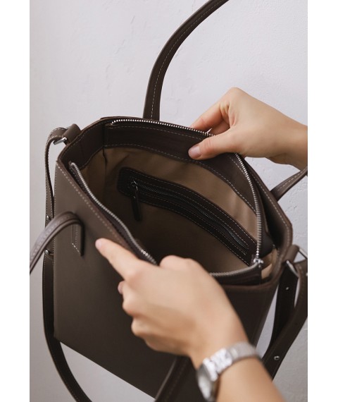 Leather shopper Nancy dark beige
