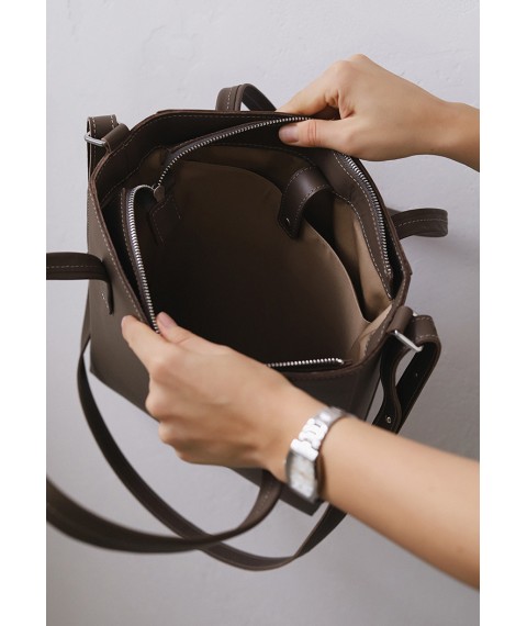 Leather shopper Nancy dark beige