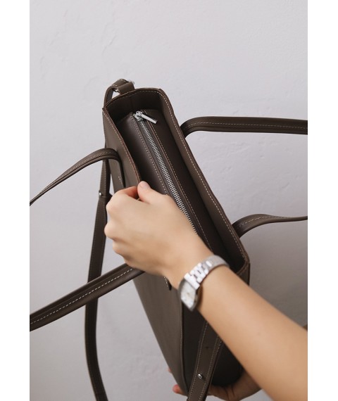 Leather shopper Nancy dark beige