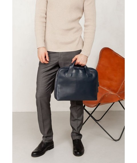Leather business bag Attache Briefcase blue