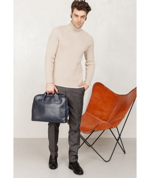 Leather business bag Attache Briefcase blue