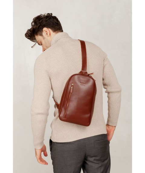 Мужская кожаная сумка Chest bag светло-коричневая