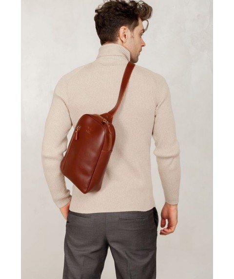 Мужская кожаная сумка Chest bag светло-коричневая