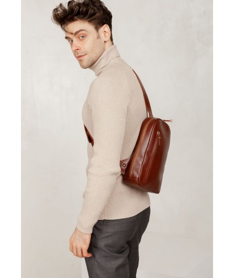 Мужская кожаная сумка Chest bag светло-коричневая