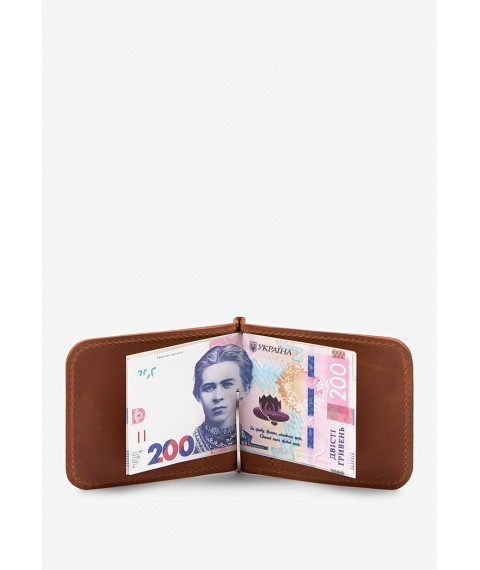 Leather money clip light brown vintage