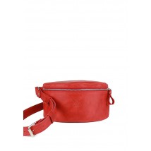 Кожаная поясная сумка красная винтажная