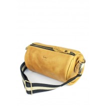 Leather crossbody belt bag Cylinder yellow vintage