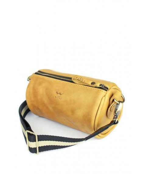 Leather crossbody belt bag Cylinder yellow vintage