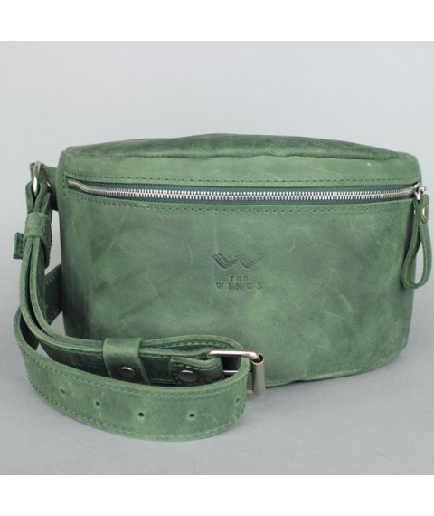 Кожаная поясная сумка зеленая винтажная