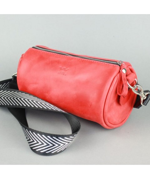 Leather crossbody belt bag Cylinder red vintage