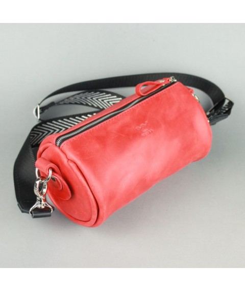 Leather crossbody belt bag Cylinder red vintage