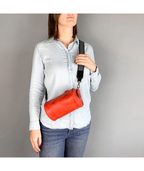 Leather crossbody belt bag Cylinder red vintage