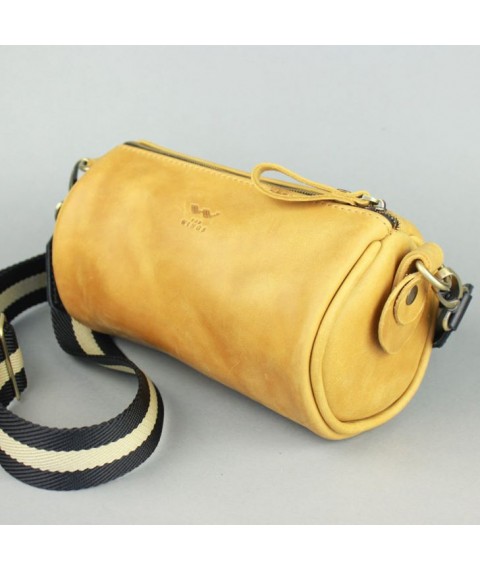 Leather crossbody belt bag Cylinder yellow vintage