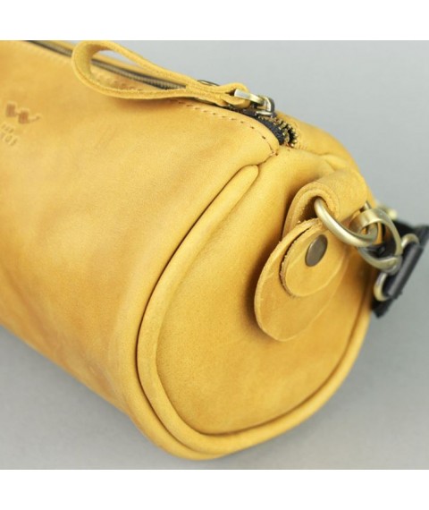 Leather crossbody belt bag Cylinder yellow vintage