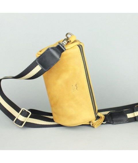 Leather crossbody belt bag Cylinder yellow vintage