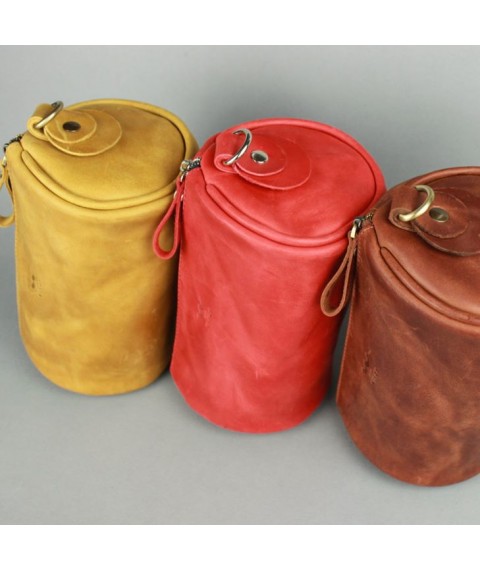 Leather crossbody belt bag Cylinder yellow vintage