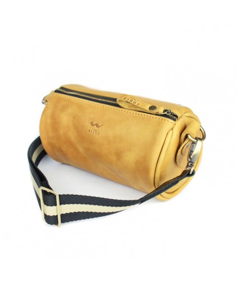 Leather crossbody belt bag Cylinder yellow vintage