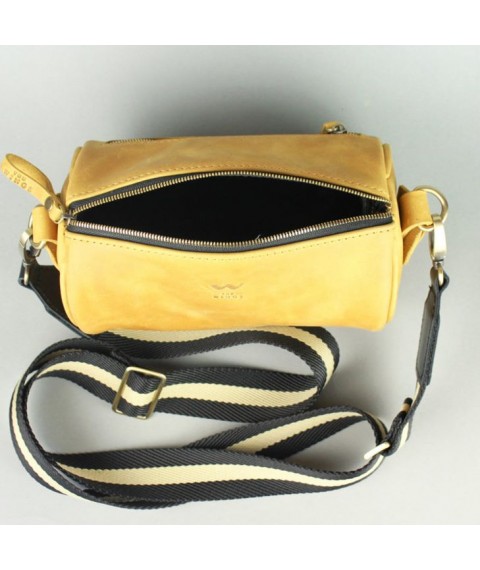 Leather crossbody belt bag Cylinder yellow vintage