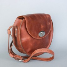 Women's leather bag Round light brown vintage