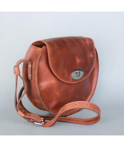 Women's leather bag Round light brown vintage