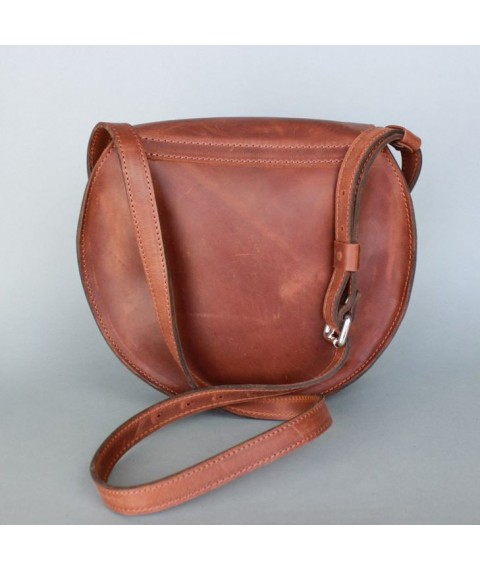 Women's leather bag Round light brown vintage