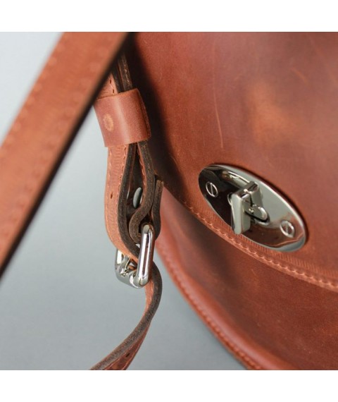 Women's leather bag Round light brown vintage