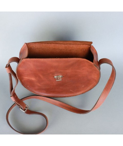 Women's leather bag Round light brown vintage
