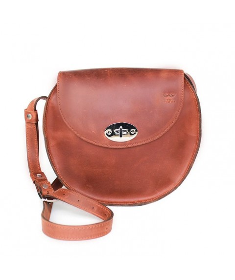 Women's leather bag Round light brown vintage