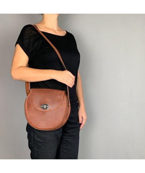 Women's leather bag Round light brown vintage