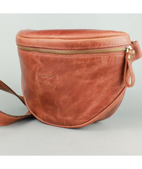 Leather crossbody belt bag Vacation light brown vintage