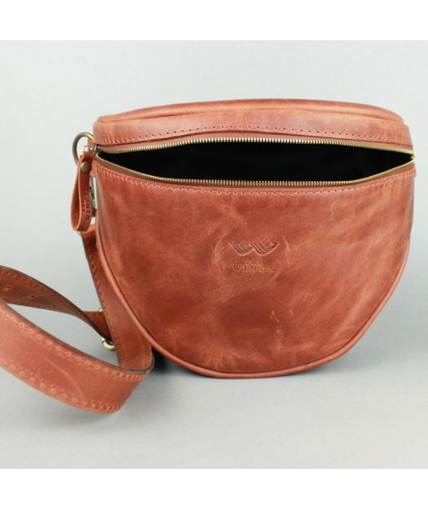 Leather crossbody belt bag Vacation light brown vintage