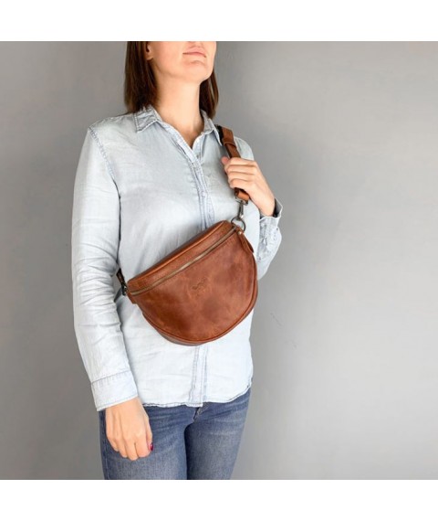 Leather crossbody belt bag Vacation light brown vintage