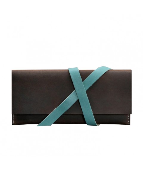 Leather women's travel case Voyager 1.0 dark brown with turquoise