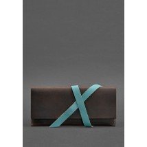 Leather women's travel case Voyager 1.0 dark brown with turquoise