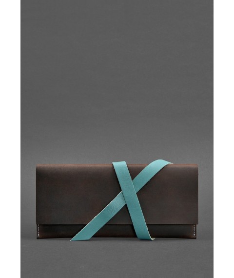 Leather women's travel case Voyager 1.0 dark brown with turquoise