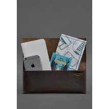Leather women's travel case Voyager 1.0 dark brown with turquoise