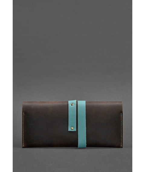 Leather women's travel case Voyager 1.0 dark brown with turquoise