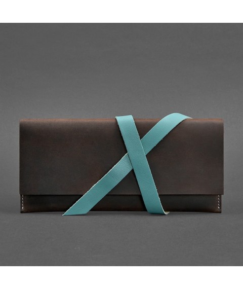 Leather women's travel case Voyager 1.0 dark brown with turquoise