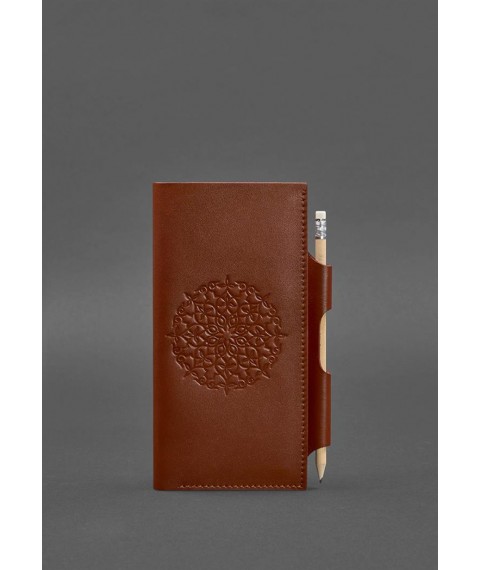 Leather travel case 3.0 light brown with mandala crust