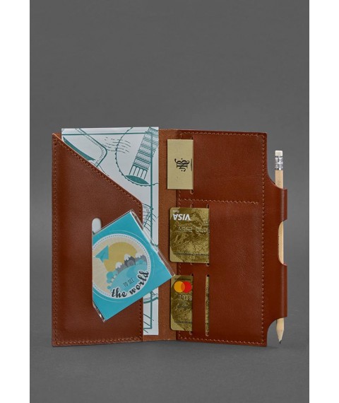 Leather travel case 3.0 light brown with mandala crust