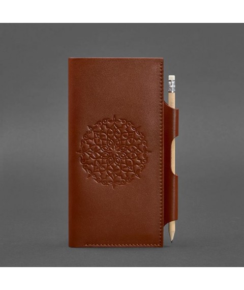Leather travel case 3.0 light brown with mandala crust