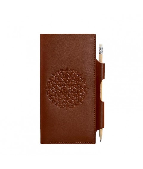 Leather travel case 3.0 light brown with mandala crust