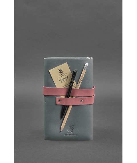 Women's leather notebook (Soft-book) 1.0 Gray with pink