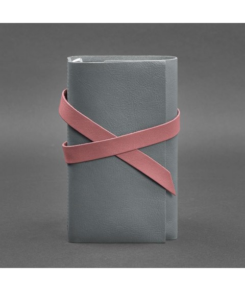 Women's leather notebook (Soft-book) 1.0 Gray with pink