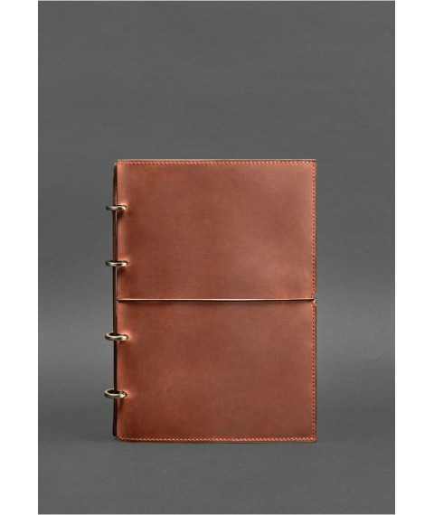 Leather notebook A4 on rings (soft book) 9.0 in soft light brown cover